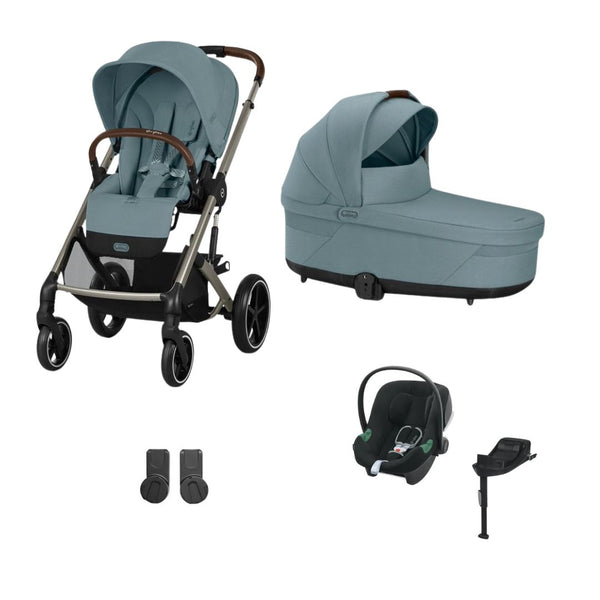 Cybex Balios Stormy Blue Bundle (Inc Raincovers) & Aton B2 Car Seat & Base