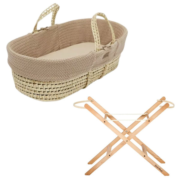 The Little Green Sheep Cable Wheat Knitted Moses Basket and Stand - Truffle