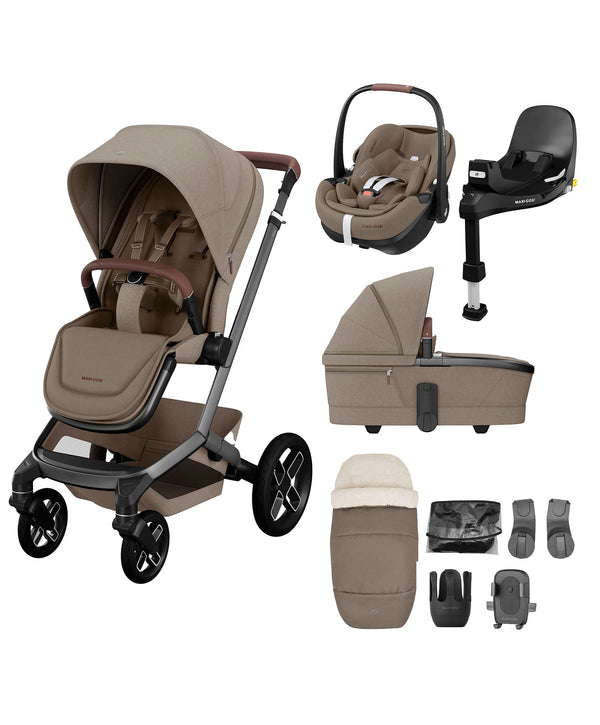 Maxi-Cosi Fame Premium Pushchair Bundle with Pebble 360 Pro 2 Car Seat & Base- Truffle with Black Wheels